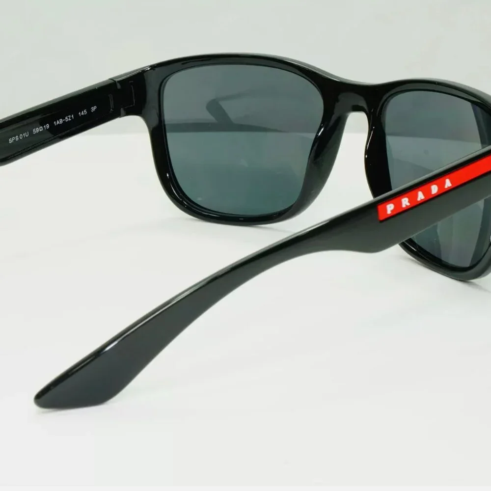 Prada Polarised Black Sunglasses Square Stripe 59mm